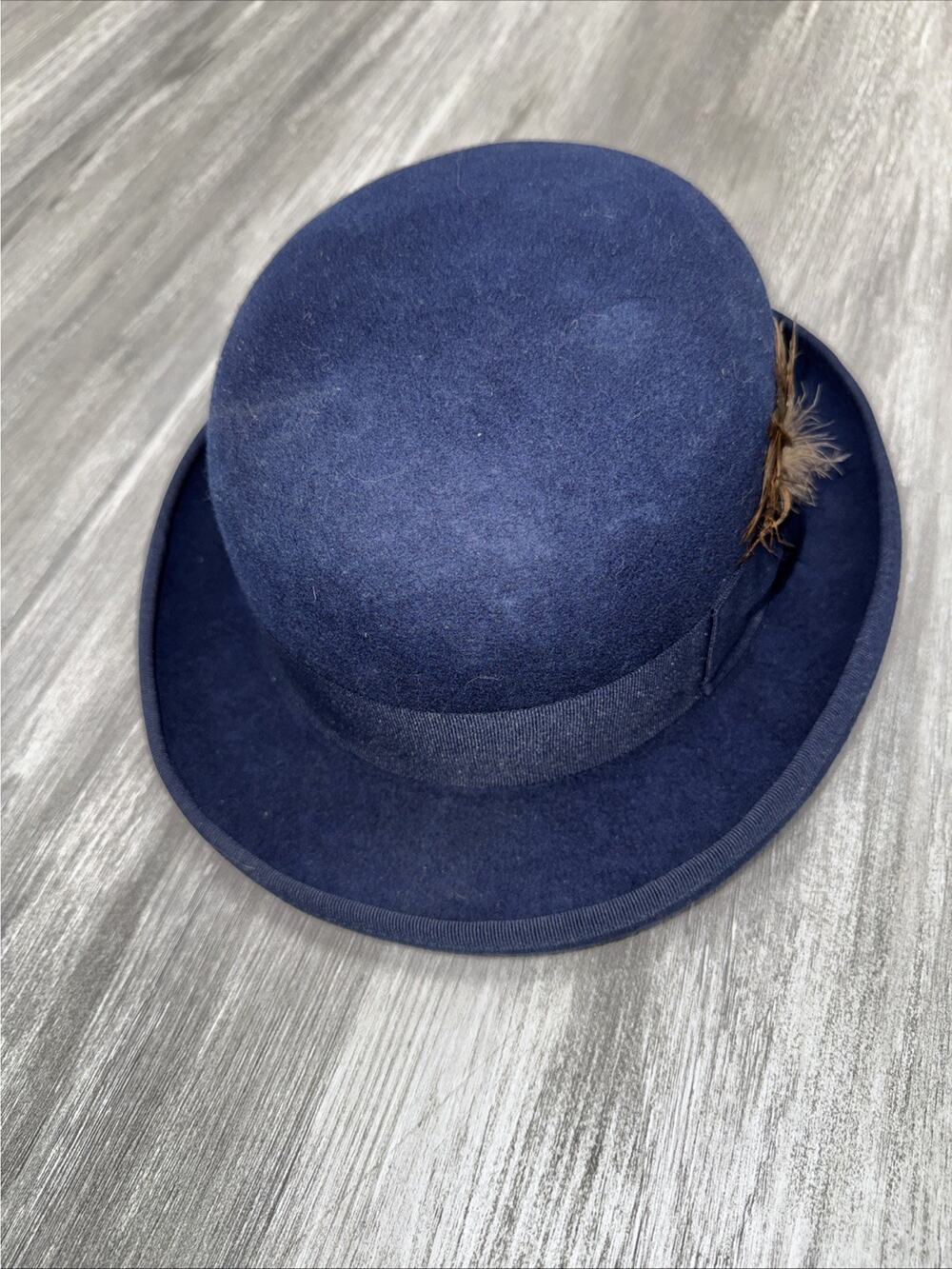 Hats In the Belfry Navy Wool With Feather Size Large